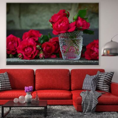 Red Roses in Flower Vase Closeup Photograph Print 100% Australian Made