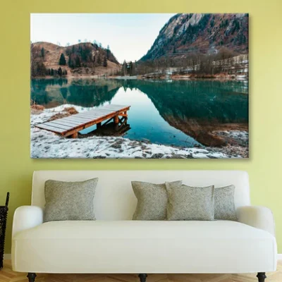 Mountain Lake Landscape & Wooden Pier Wall Art Decor 100% Australian Made