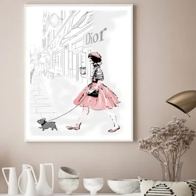 Pink Girl With her Puppy Fashion Art Design Home Decor Premium Quality Poster Print Choose Your Sizes