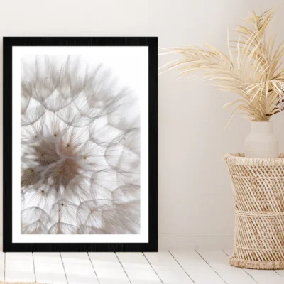 Dandelion Macro Flower Abstract Glass Framed Wall Art, Ready to Hang Quality Print