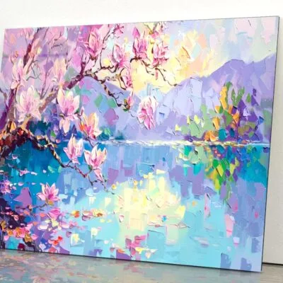 Watercolor Of Cherry Blossoms Landscape Acrylic Glass Print Tempered Glass Wall Art 100% Made in Australia Ready to Hang