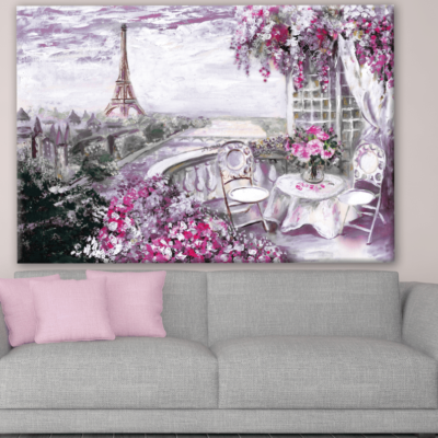 Summer Cafe in Paris City Landscape View Eiffel Tower Oil Painting Print 100% Australian Made