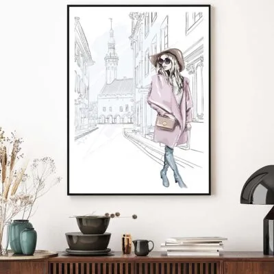 Pink Girl With Stylish Hat Design Home Decor Premium Quality Poster Print Choose Your Sizes