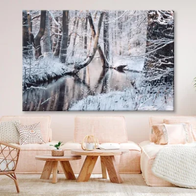 Beautiful Winter Landscape with The River Wall Art Decor 100% Australian Made