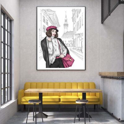 Black Modern Girl with Elegant Hand Bag Design Home Decor Premium Quality Poster Print Choose Your Sizes