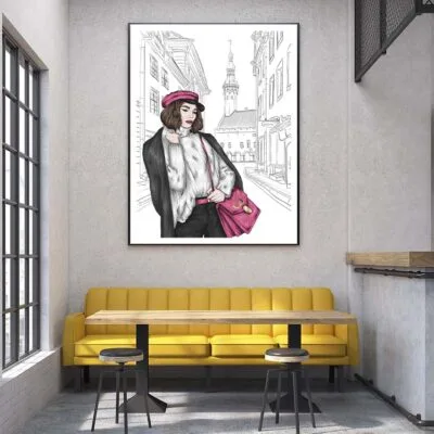 Black Modern Girl with Elegant Hand Bag Design Home Decor Premium Quality Poster Print Choose Your Sizes
