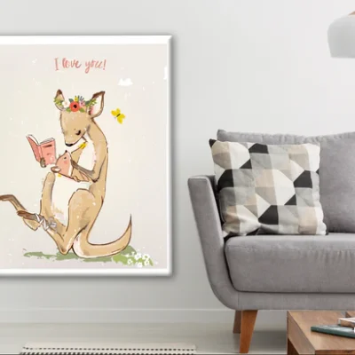 Kangaroo Reads to Little Baby Print 100% Australian Made