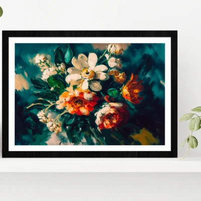 Abstract Colorful Flowers With Still Life Glass Framed Wall Art, Ready to Hang Quality Print