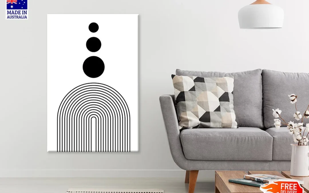 B&W Abstract Lines & Circles Line Art Print 100% Australian Made