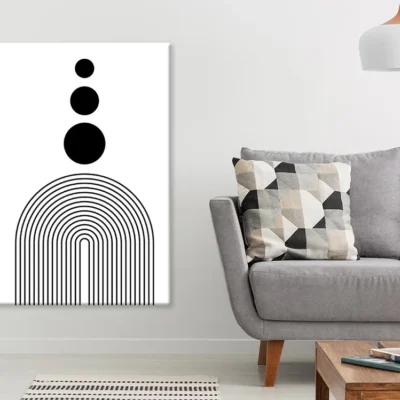 B&W Abstract Lines & Circles Line Art Print 100% Australian Made