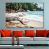 Rocks And Palm Trees Along the Shore, Seychelles Wall Art Decor 100% Australian Made