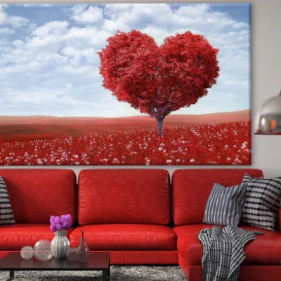 Heart Shaped Tree in a Red Flower Field Photograph Print 100% Australian Made
