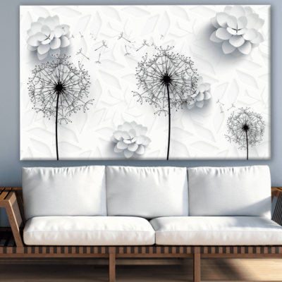 Dandelion Flowers & Floral 3D B&W Design Print 100% Australian Made