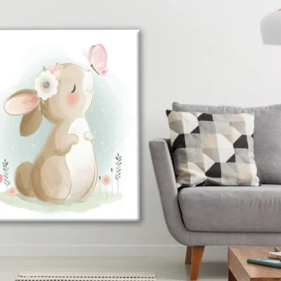 Rabbit & Butterfly Nursery & Kids Design Print 100% Australian Made