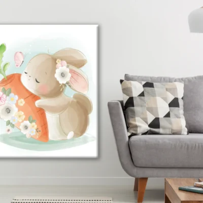 Rabbit & Carrot With Flowers Nursery & Kids Print 100% Australian Made