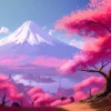 Fuji & Cherry Blossom & Mountain Print 100% Australian Made - Image 2