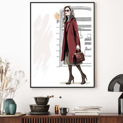 Modern Girl with Her Red Coat Fashion Art Design Home Decor Premium Quality Poster Print Choose Your Sizes