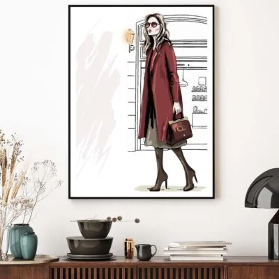 Modern Girl with Her Red Coat Fashion Art Design Home Decor Premium Quality Poster Print Choose Your Sizes