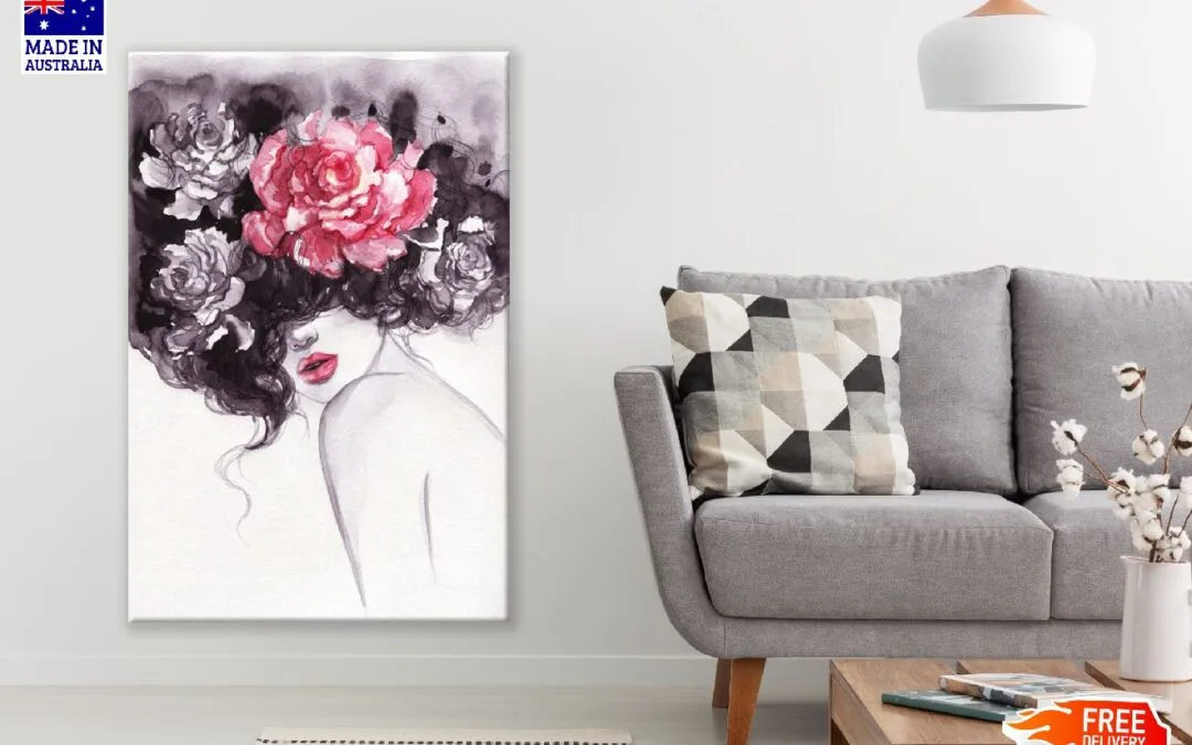 Rose on Messy Hair Girl Watercolor Painting Print 100% Australian Made