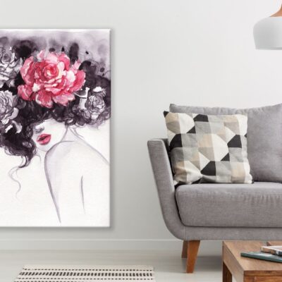 Rose on Messy Hair Girl Watercolor Painting Print 100% Australian Made