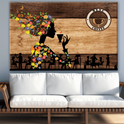 Women with Floral Headdress Cafe Wooden Wall Print 100% Australian Made