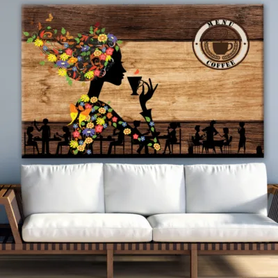 Women with Floral Headdress Cafe Wooden Wall Print 100% Australian Made