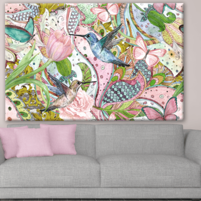 Humming Birds, Butterflies & Floral Art Print 100% Australian Made