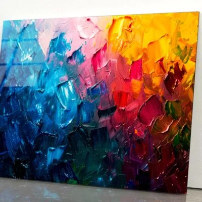 Colorful Abstract Oil Painting Acrylic Glass Print Tempered Glass Wall Art 100% Made in Australia Ready to Hang
