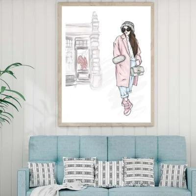Stylish Fancy Girl with Elegant Bag Design Home Decor Premium Quality Poster Print Choose Your Sizes