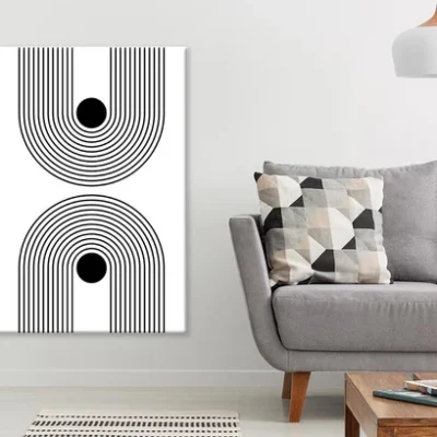 B&W Abstract Lines & Circles Line Art Print 100% Australian Made