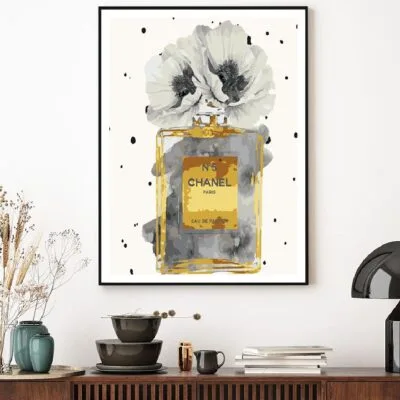 Gold Perfume Bottle Watercolor Painting Home Decor Premium Quality Poster Print Choose Your Sizes