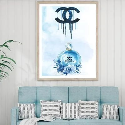 Luxury Blue Perfume with Flowers Design Home Decor Premium Quality Poster Print Choose Your Sizes