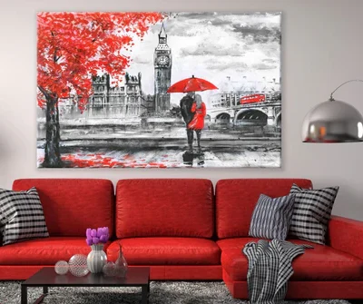 Couple Raining Big Ben Floral Painting Print 100% Australian Made