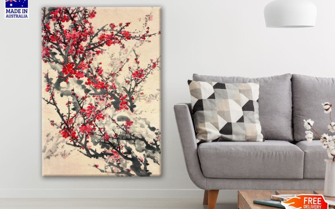 Red Floral Tree Watercolour Painting Print 100% Australian Made