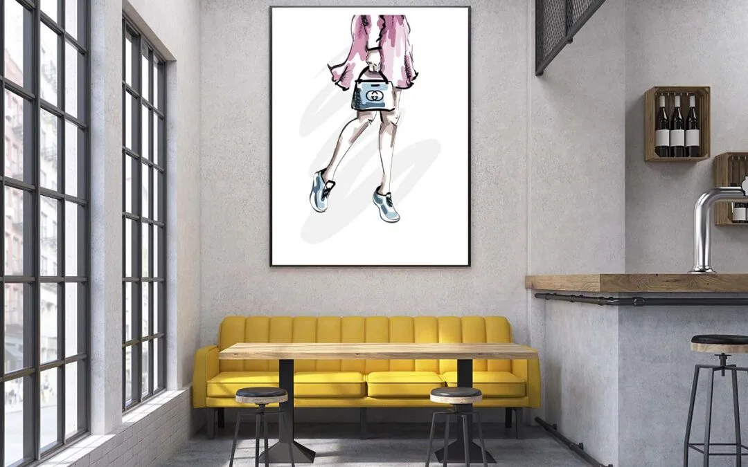 Fancy Sneakers with Blue Shaded Bag Design Home Decor Premium Quality Poster Print Choose Your Sizes
