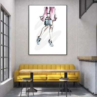 Fancy Sneakers with Blue Shaded Bag Design Home Decor Premium Quality Poster Print Choose Your Sizes