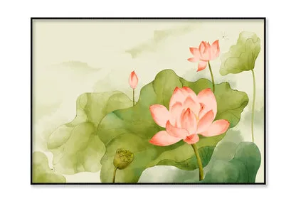 Painting Of a Pink Lotus Flower and Green Leaves Home Decor Premium Quality Poster Print Choose Your Sizes - Image 3