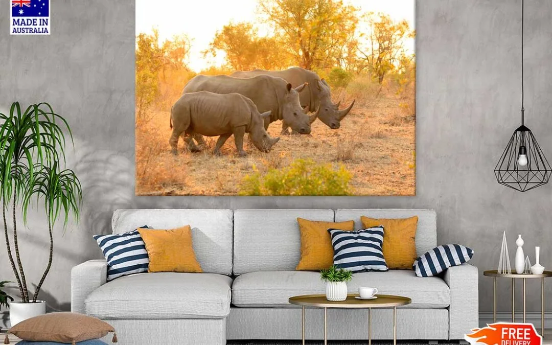 Rhinos in Forest View Photograph Print 100% Australian Made