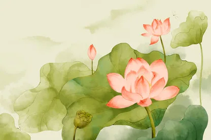 Painting Of a Pink Lotus Flower and Green Leaves Home Decor Premium Quality Poster Print Choose Your Sizes - Image 4
