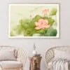 Painting Of a Pink Lotus Flower and Green Leaves Home Decor Premium Quality Poster Print Choose Your Sizes