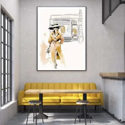 Yellow Stylish Lady with Hat Design Home Decor Premium Quality Poster Print Choose Your Sizes