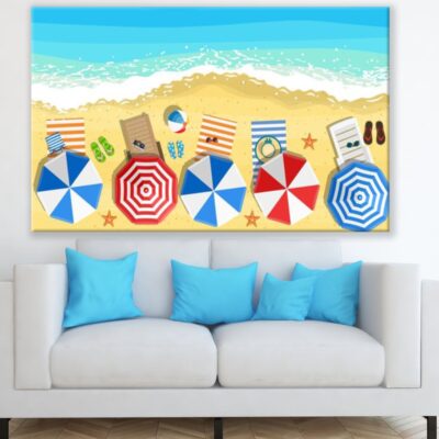 Beach Huts & Sea Vector Art Print 100% Australian Made