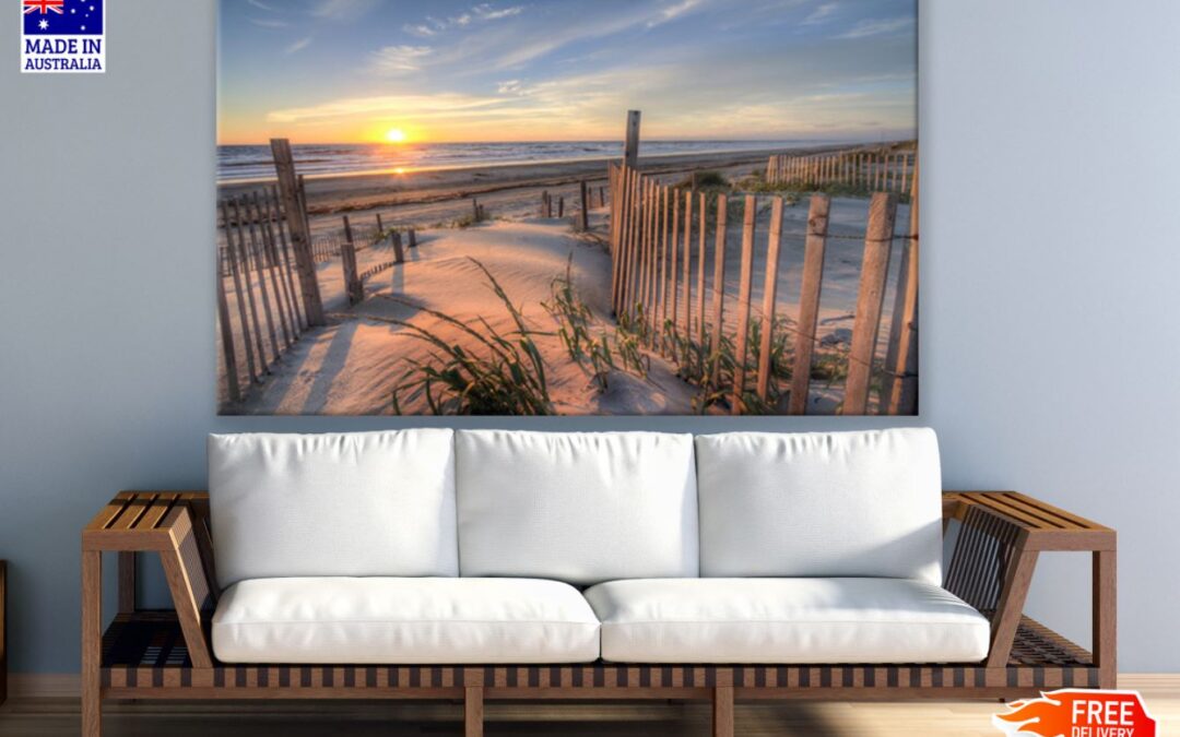 Wooden Path to Sea Sunset View Print 100% Australian Made