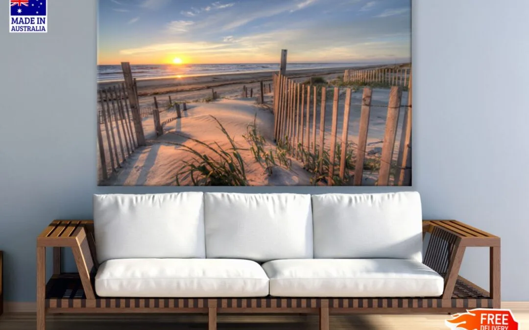 Wooden Path to Sea Sunset View Print 100% Australian Made