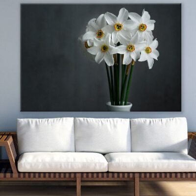 White Daffodils Flowers in Flower Vase Photograph Print 100% Australian Made