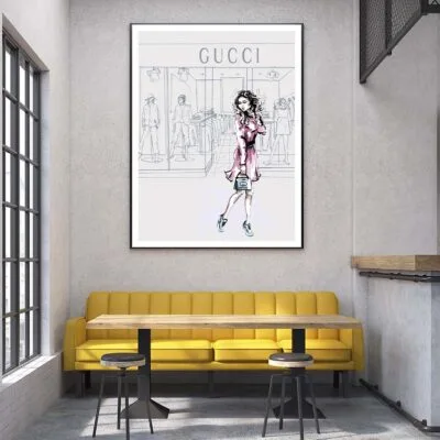 Modern Pink Lady with Fashion Store Design Home Decor Premium Quality Poster Print Choose Your Sizes
