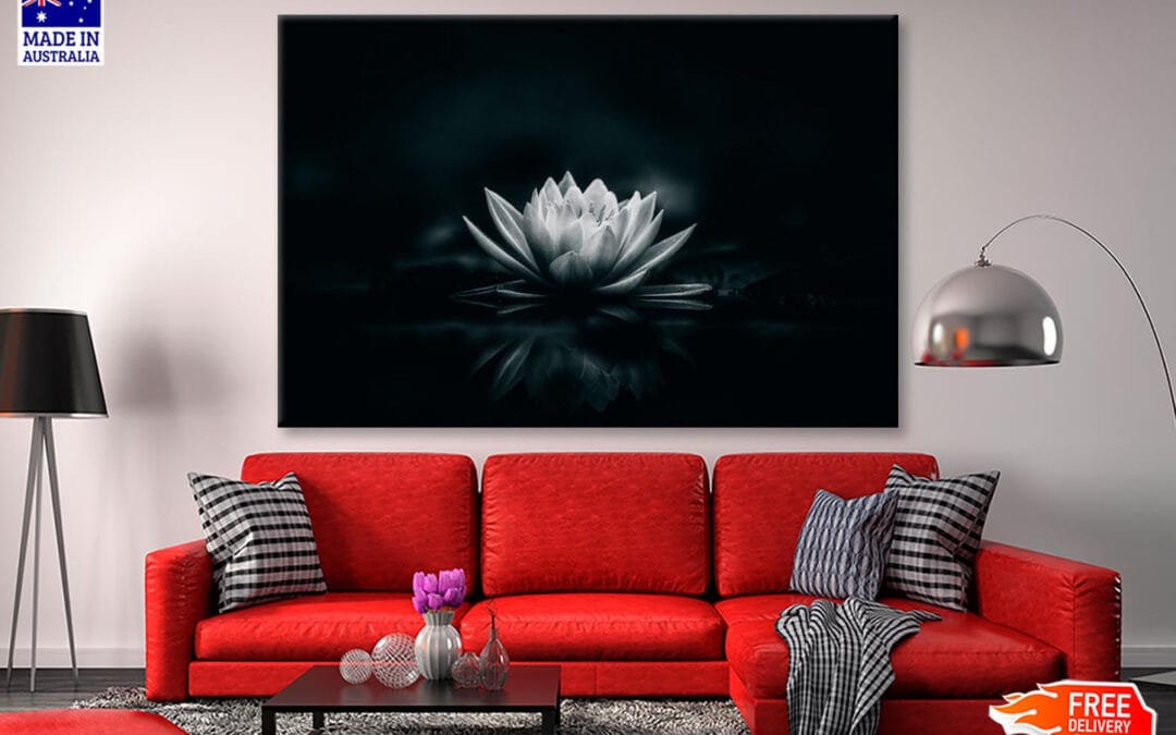 White Flower Is Sitting on A Black Surface Wall Art Decor 100% Australian Made