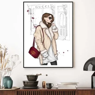 Fashion Boss Lady with Red Elegant Bag Design Home Decor Premium Quality Poster Print Choose Your Sizes