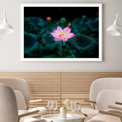 Pink Flower In a Field of Green Leaves Home Decor Premium Quality Poster Print Choose Your Sizes