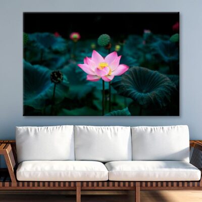 Pink Flower In a Field of Green Leaves Wall Art Decor 100% Australian Made